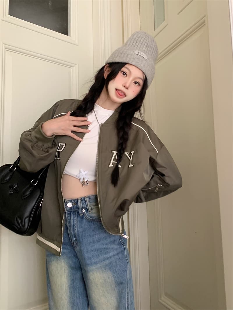 아메리칸 알파벳 자수 야구 유니폼 여성 코트 가을 루즈핏 캐주얼 재킷 슬림해 보이는 긴팔 맨위 상세 이미지 14