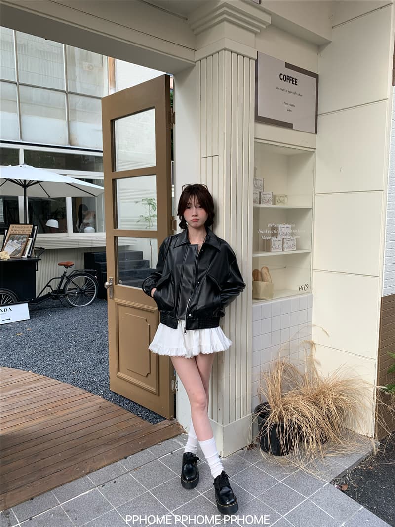 레트로 아메리칸 커피 색상 가죽 재킷 재킷 여성 코트 이른 가을 검정색 달콤한 차가운 바람 오토바이 PU 가죽 루즈핏 긴팔 맨위 상세 이미지 13