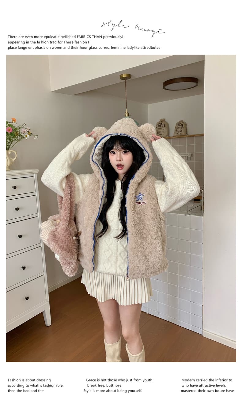 실사 귀여운 작은 곰 귀 후드 베스트 여성 코트 가을 겨울 새로운 루즈핏 슬림해 보이는 작은 키 민소매 조끼 상세 이미지 48