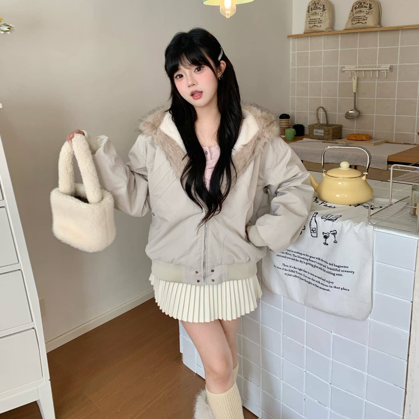실사 레트로 쇼트 스타일 좌 산 조각 여성 겨울 두꺼운 보온 모피 칼라 재킷 면 의류 해체 후드 면 옷 재킷 이미지 3