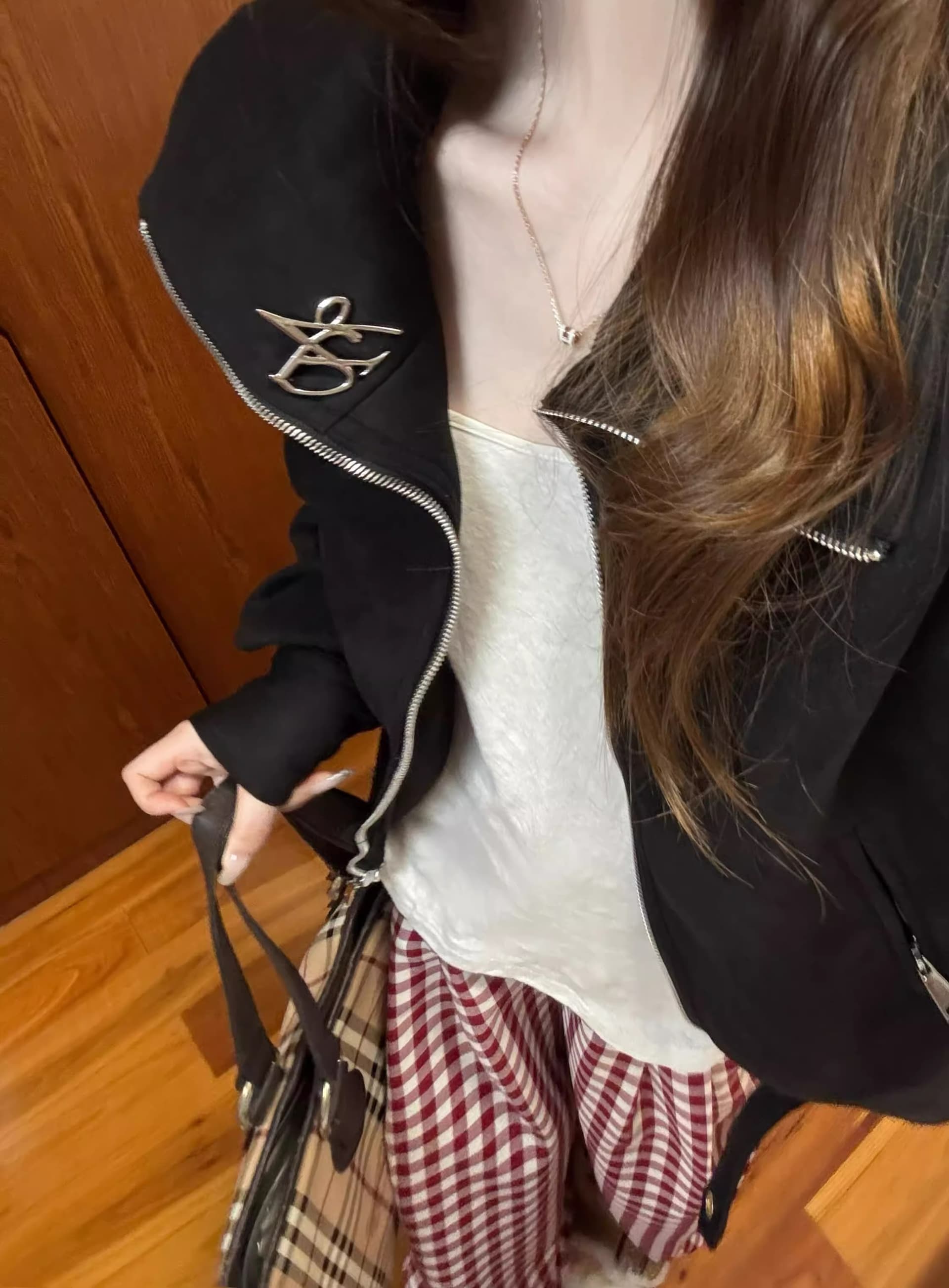 가을 아메리칸 레트로 이른 가을 외국 가스 검정색 쇼트 스타일 폴로 칼라 스웨이드 재킷 여자 작은 키 재킷 가을 겨울 상세 이미지 12