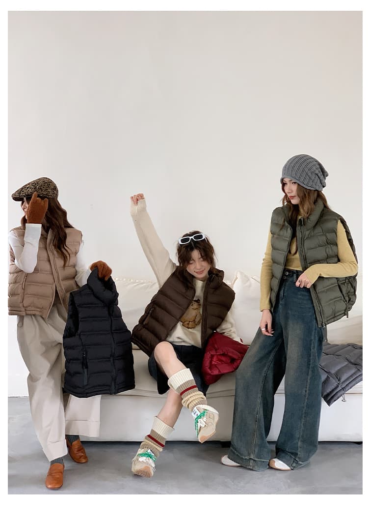 m-5xl 얇고 가벼운 면 베스트 가을 겨울 대외 무역 여성 다용도 쇼트 스타일 보온 스탠드 칼라 민소매 어깨 외부 가져 가라. 조끼 상세 이미지 17