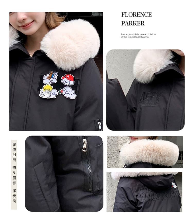 실사 2026 아메리칸 트렌드 강아지 마술 막대기 모피 칼라 면 의류 여성 겨울 두꺼운 Parker 서비스 면 옷 재킷 트렌디 상세 이미지 4
