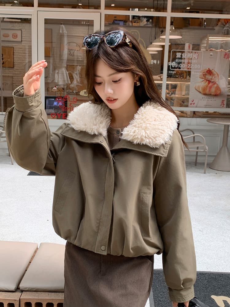 실사 한 부서 달콤함 맨위 2026 새로운 겨울 모방 양털 폴로 칼라 패치워크 피모 하나 여성 코트