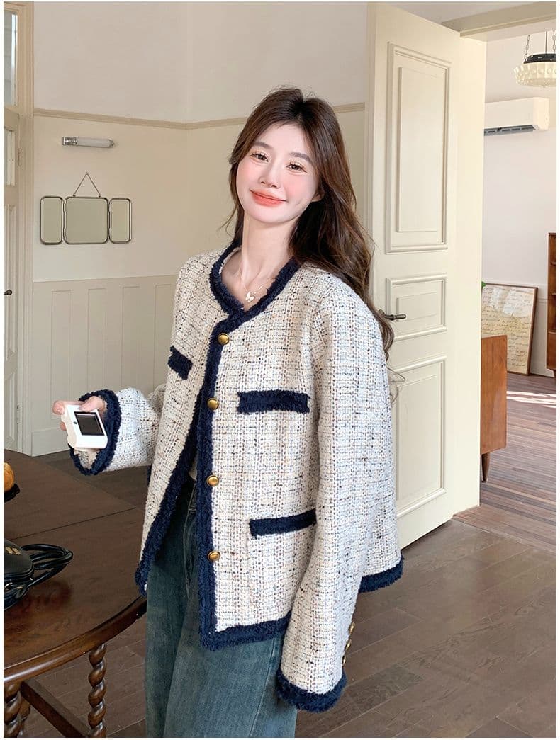 프랑스식 배색 술 작은 샤넬 스타일 재킷 2026 가을 새로운 품격 명문 여성 바람 쇼트 스타일 트위드 맨위 상세 이미지 24