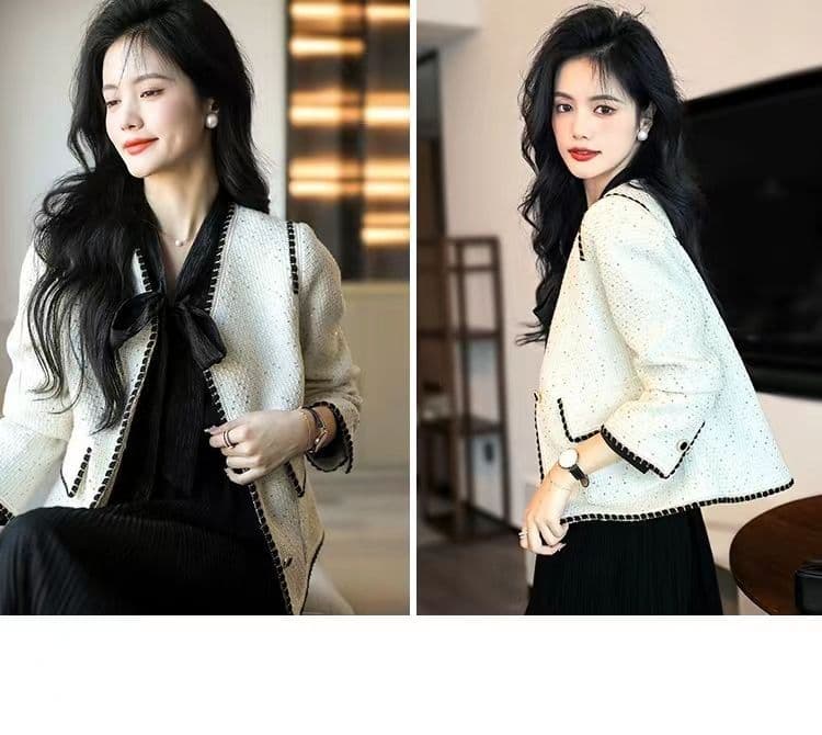 명문 여성 요정 가스 2026 봄 새로운 샤오시엔 명문 여성 바람 품격 우아함 스팽글 짧은 외투 미니멀리즘 패션 상세 이미지 13