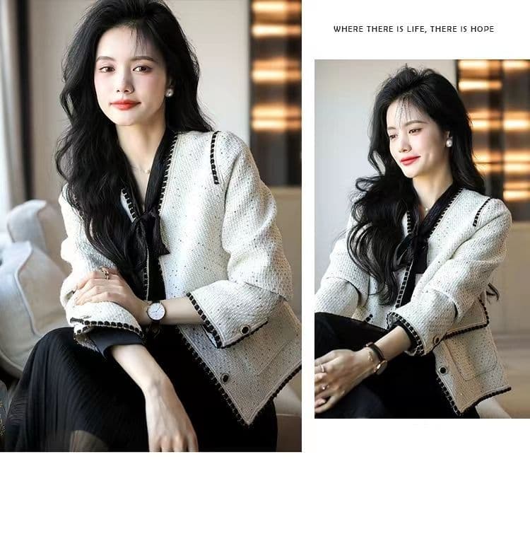 명문 여성 요정 가스 2026 봄 새로운 샤오시엔 명문 여성 바람 품격 우아함 스팽글 짧은 외투 미니멀리즘 패션 상세 이미지 15