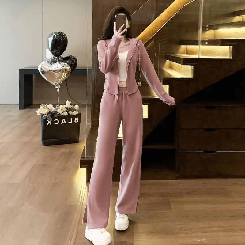 캐주얼 세트 여성 이른 가을 2026 새로운 핑크색 소금 부서 연령 감소 품격 후드티 웨이 바지 투피스 세트 882 이미지 5