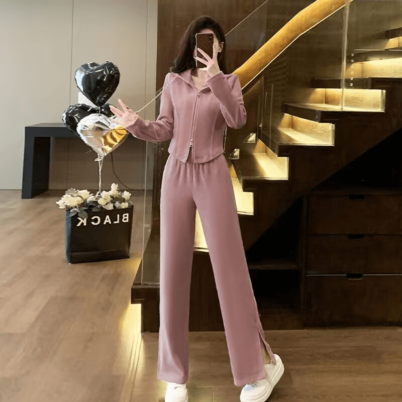 캐주얼 세트 여성 이른 가을 2026 새로운 핑크색 소금 부서 연령 감소 품격 후드티 웨이 바지 투피스 세트 882 이미지 2