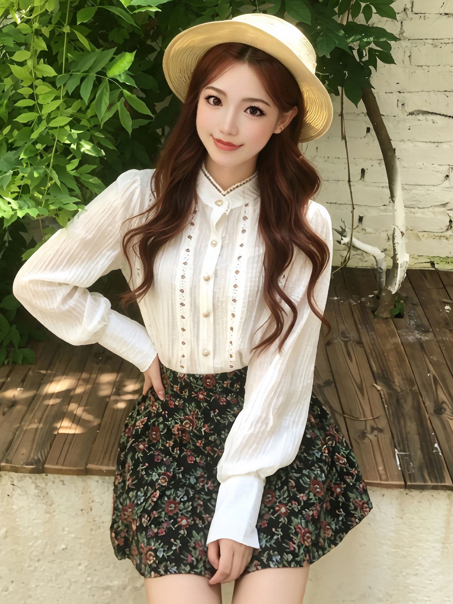 작은 키 착용 가져 가라. 전체 집합 거품 소매 프랑스식 셔츠 코디 꽃무늬 반신 스커트 두 조각 세트 드레스 여성 가을 의상 상세 이미지 4