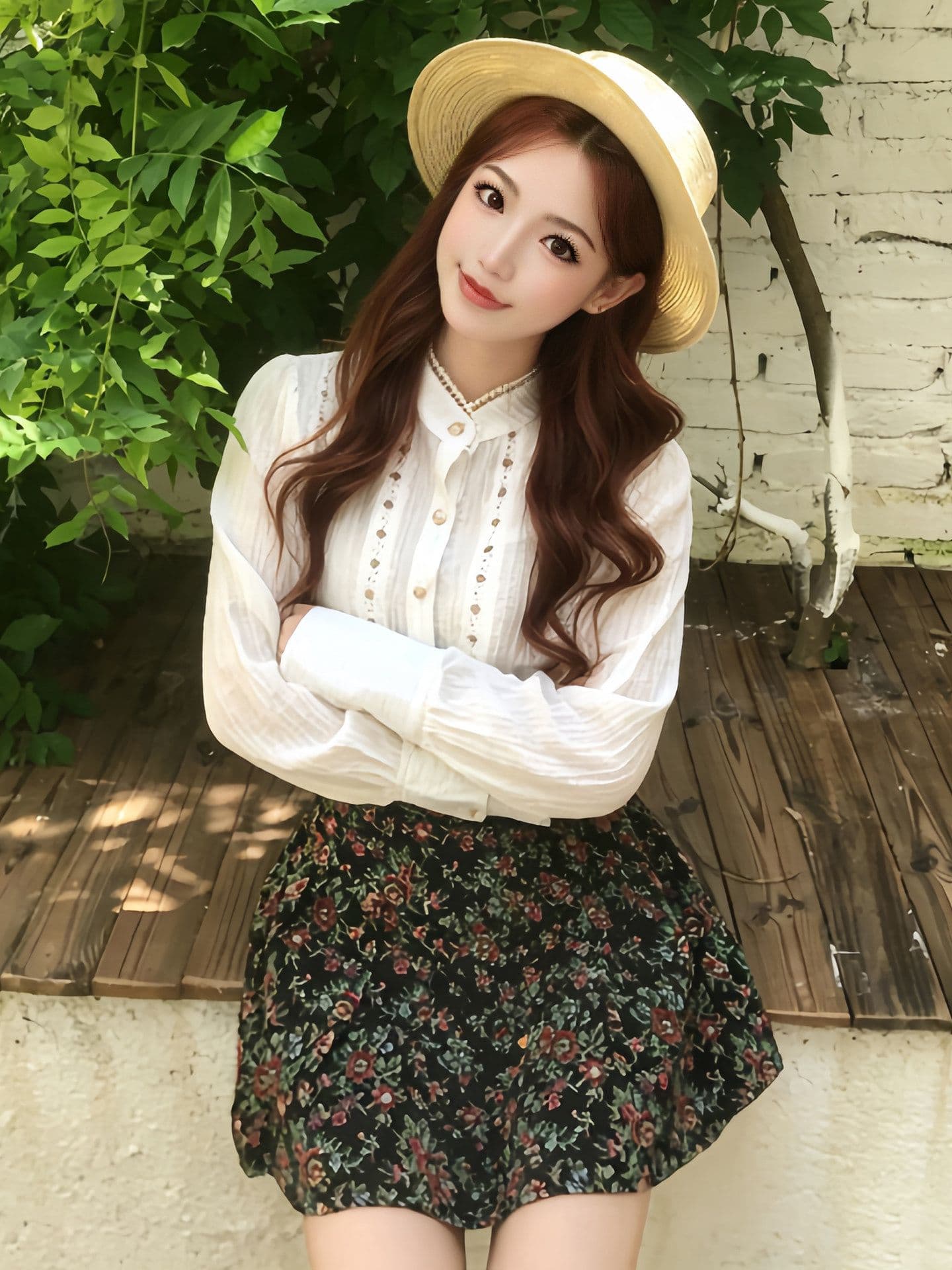 작은 키 착용 가져 가라. 전체 집합 거품 소매 프랑스식 셔츠 코디 꽃무늬 반신 스커트 두 조각 세트 드레스 여성 가을 의상 상세 이미지 5