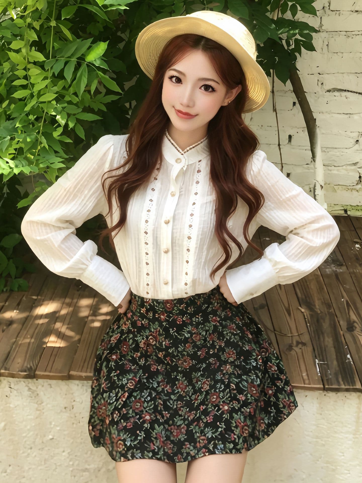 작은 키 착용 가져 가라. 전체 집합 거품 소매 프랑스식 셔츠 코디 꽃무늬 반신 스커트 두 조각 세트 드레스 여성 가을 의상 상세 이미지 6