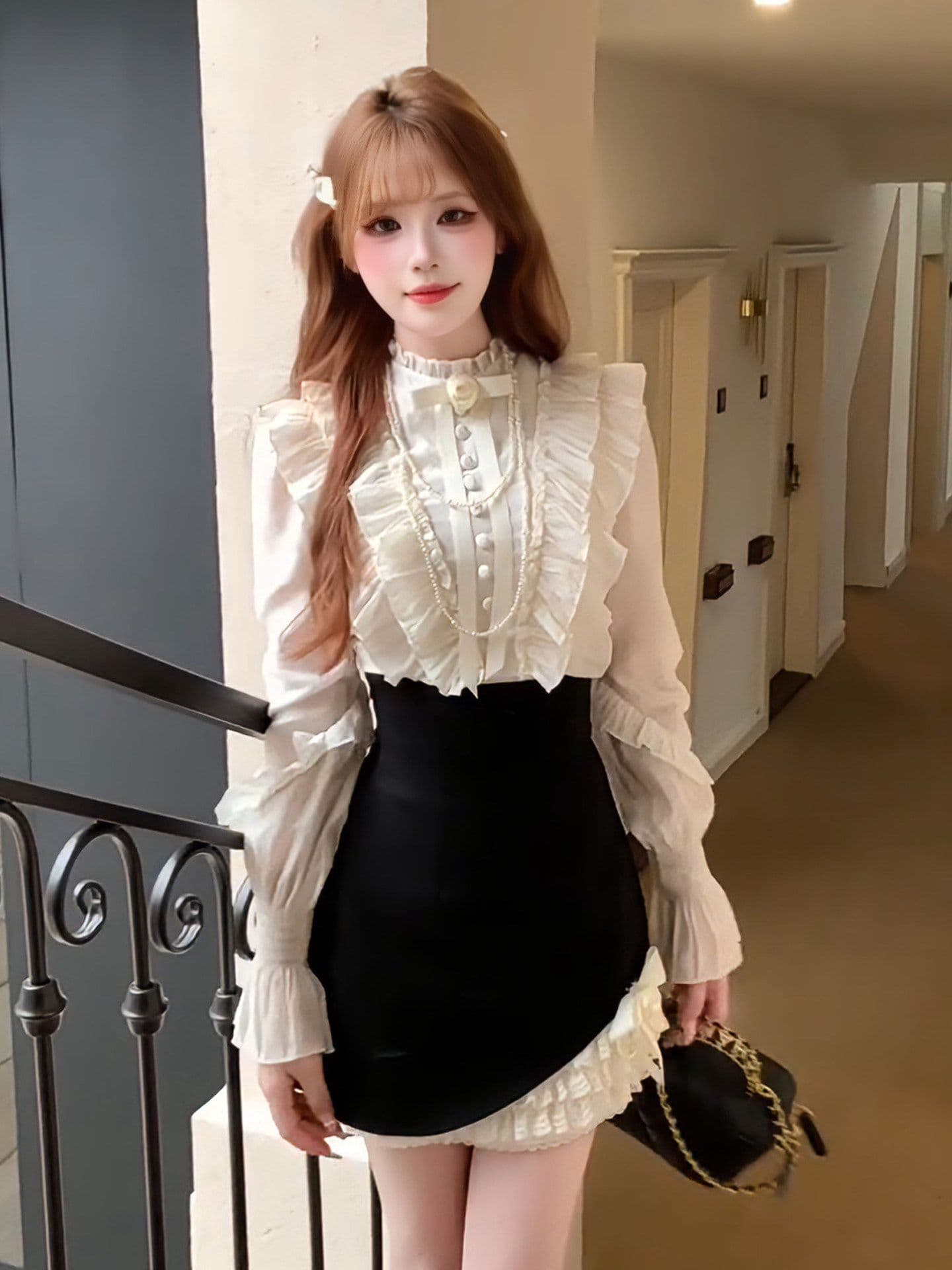 한 부서 부유 한 가족 천 골드 착용 가져 가라. 에이즈 환자 여성 세트 봄 여름 프랑스식 품격 고급 센스 셔츠 반신 스커트 투피스 세트 상세 이미지 2