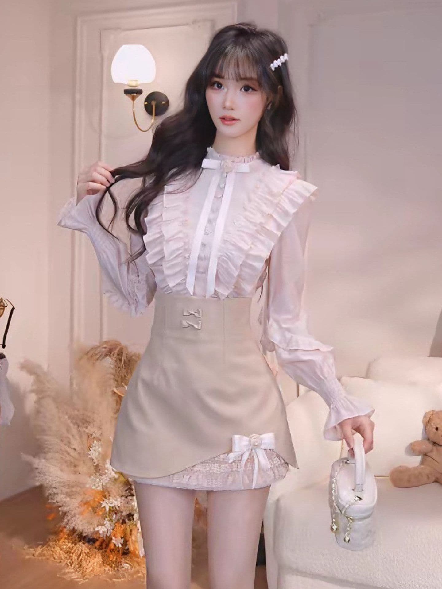 한 부서 부유 한 가족 천 골드 착용 가져 가라. 에이즈 환자 여성 세트 봄 여름 프랑스식 품격 고급 센스 셔츠 반신 스커트 투피스 세트 상세 이미지 8