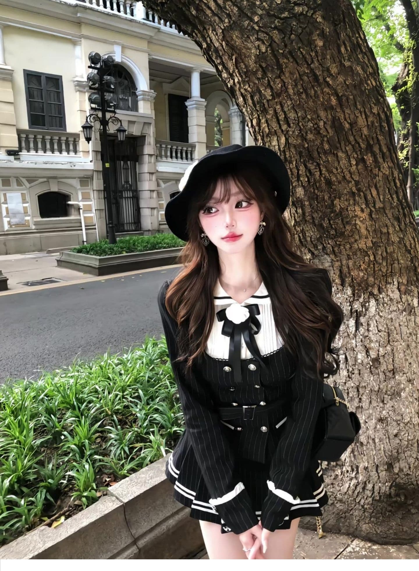 학원 스타일 jk 유니폼 세트 여성 가을 겨울철 자이언트 잘 생긴 천 골드 검정색 긴팔 셔츠 맨위 반신 짧은 치마 상세 이미지 5