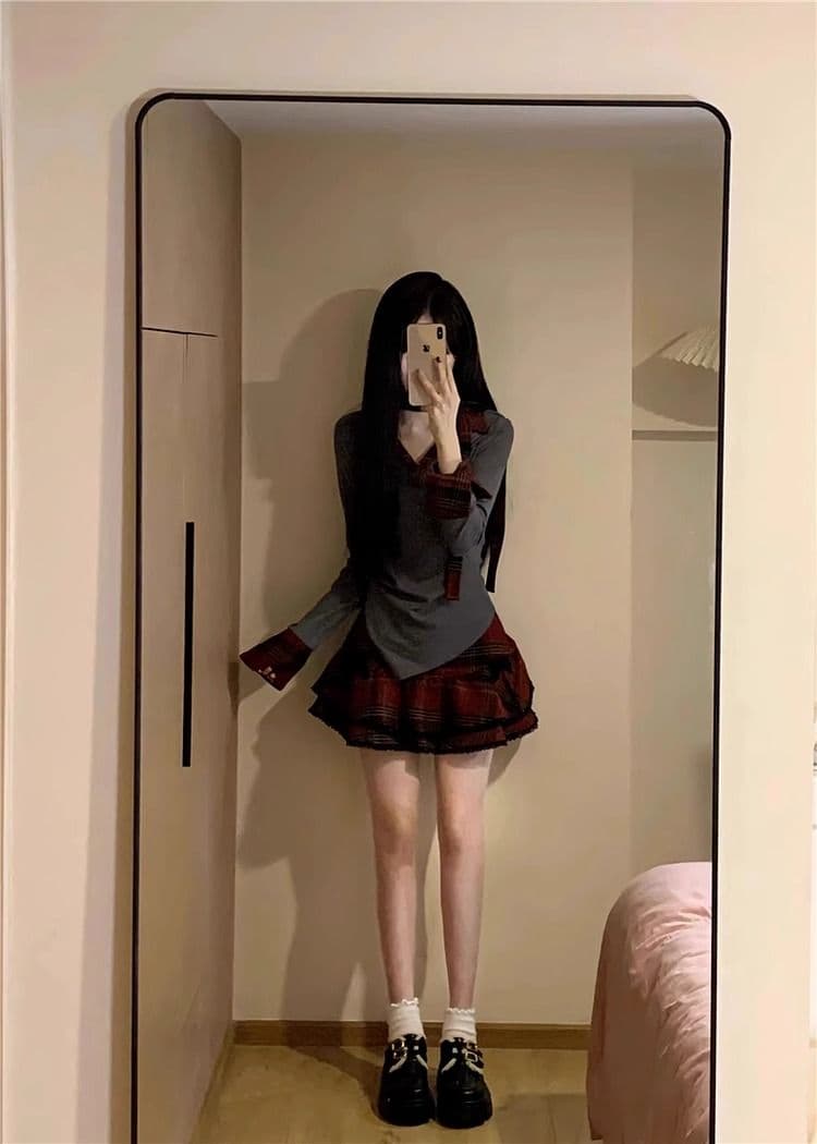 이른 가을 아메리칸 달콤한 핫걸 체크무늬 여성 드레스 여름 2026 새로운 학원 스타일 공주 퍼프 미니 스커트 세트 상세 이미지 5