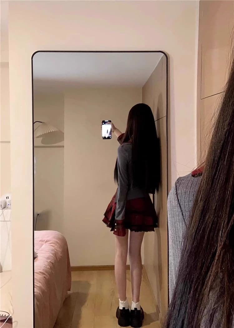 이른 가을 아메리칸 달콤한 핫걸 체크무늬 여성 드레스 여름 2026 새로운 학원 스타일 공주 퍼프 미니 스커트 세트 상세 이미지 8