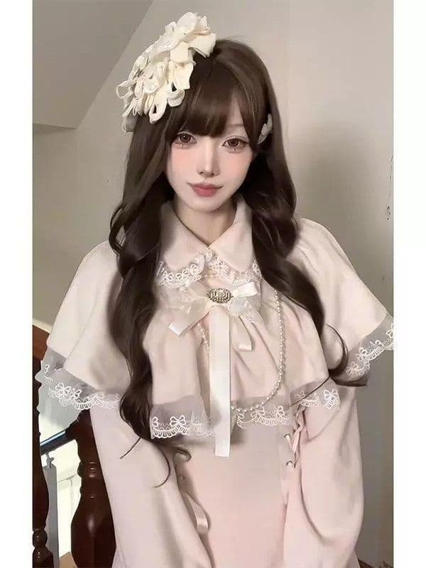 세트 인사이드 부드러운 달콤함 요정 부서 길다 치마 2026 가을 새로운 우아함 일본식 망토 페이크 레이어드 드레스 상세 이미지 15