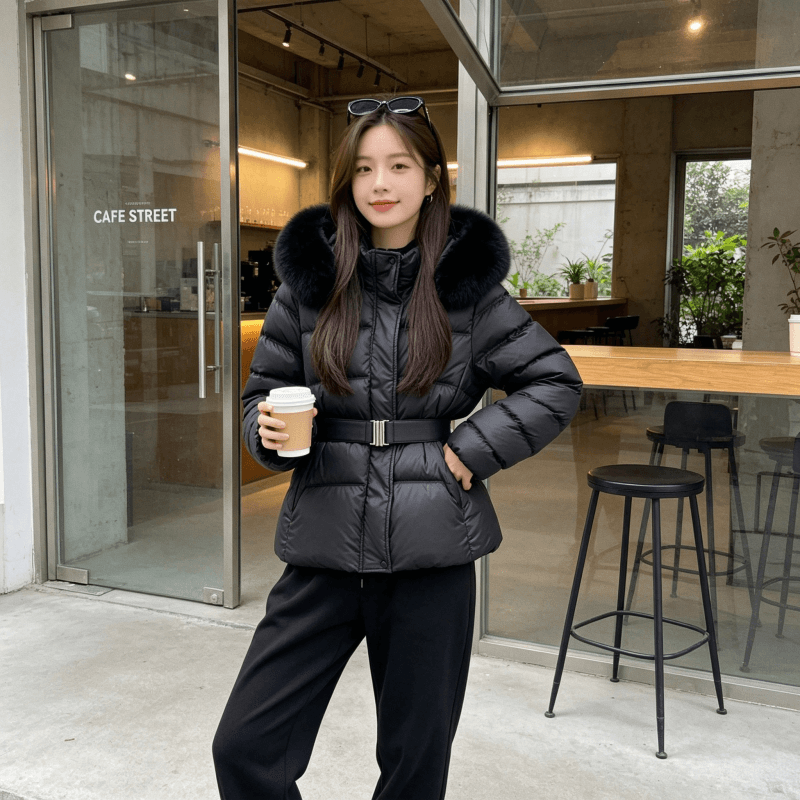 한국 원본 2026 새로운 겨울 새로운 몸매 가꾸기 허리 수축 슬림해 보이는 두꺼운 아래 면화 의류 여성 큰 모피 칼라 재킷 상세 이미지 7
