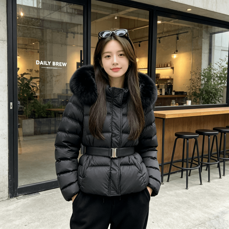 한국 원본 2026 새로운 겨울 새로운 몸매 가꾸기 허리 수축 슬림해 보이는 두꺼운 아래 면화 의류 여성 큰 모피 칼라 재킷 상세 이미지 9