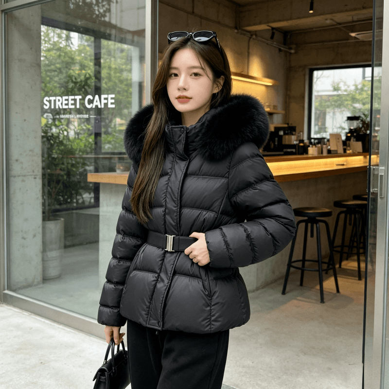 한국 원본 2026 새로운 겨울 새로운 몸매 가꾸기 허리 수축 슬림해 보이는 두꺼운 아래 면화 의류 여성 큰 모피 칼라 재킷 상세 이미지 10