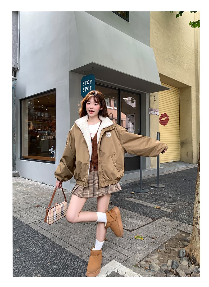 아메리칸 레트로 쇼트 스타일 면 의류 여성 양털 털이 있는 목화 진딧물 겨울 새로운 학생 oversize 재킷 트렌디 상세 이미지 14