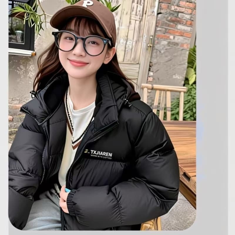 밝은 세계 가을 아래 면화 의류 여성 짧은 후드 2026 년 새로운 겨울 커플 남자 두꺼운 루즈핏 패딩 재킷 이미지 3