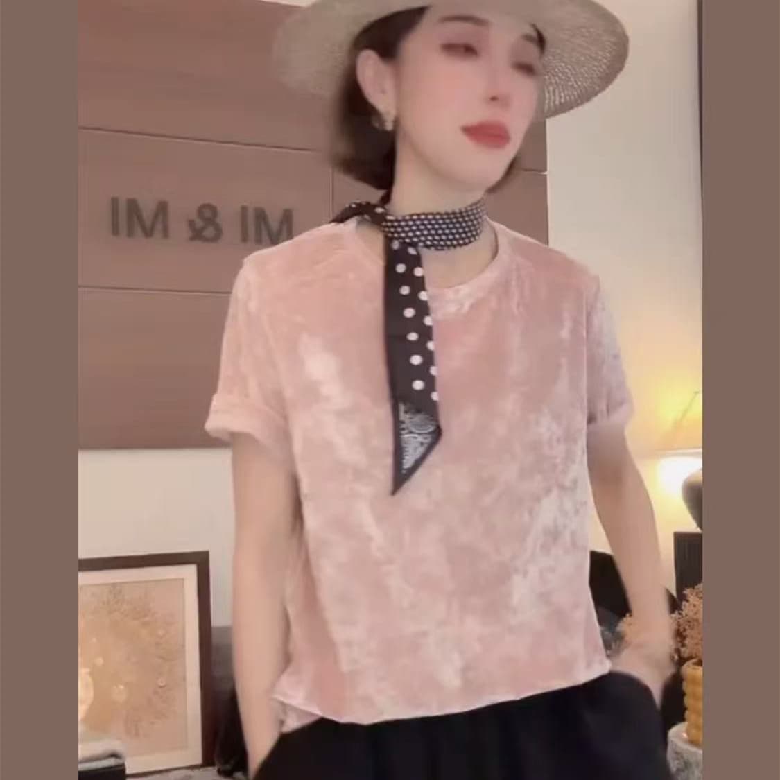 봄 켜기 새로운 작은 대중 디자인 익스트림 제인 바람 슬림해 보이는 다용도 반팔 t 이미지 5