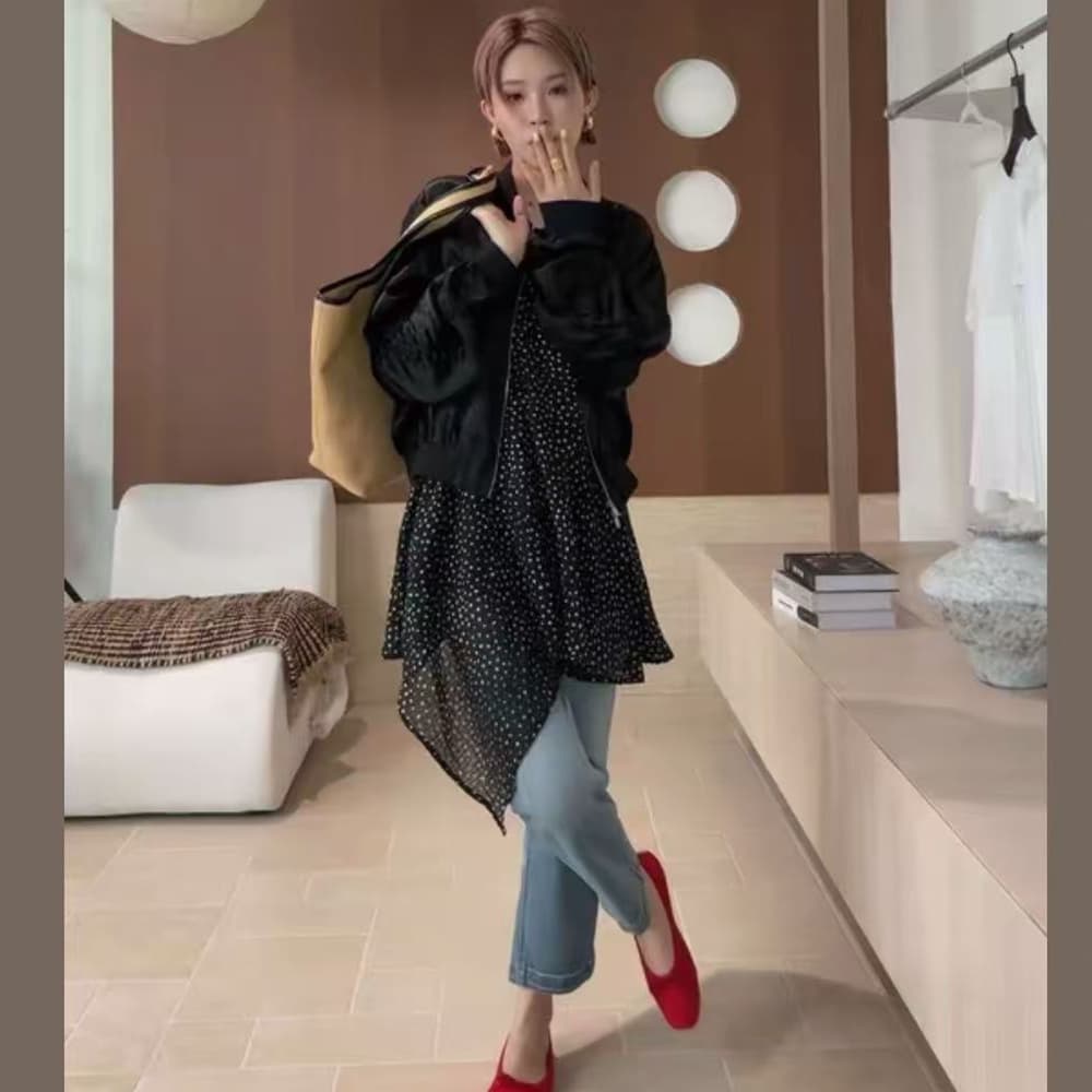 여름 패션 외국 가스 레트로 도트 무늬 루즈핏 슬림해 보이는 슬립 드레스 이미지 5