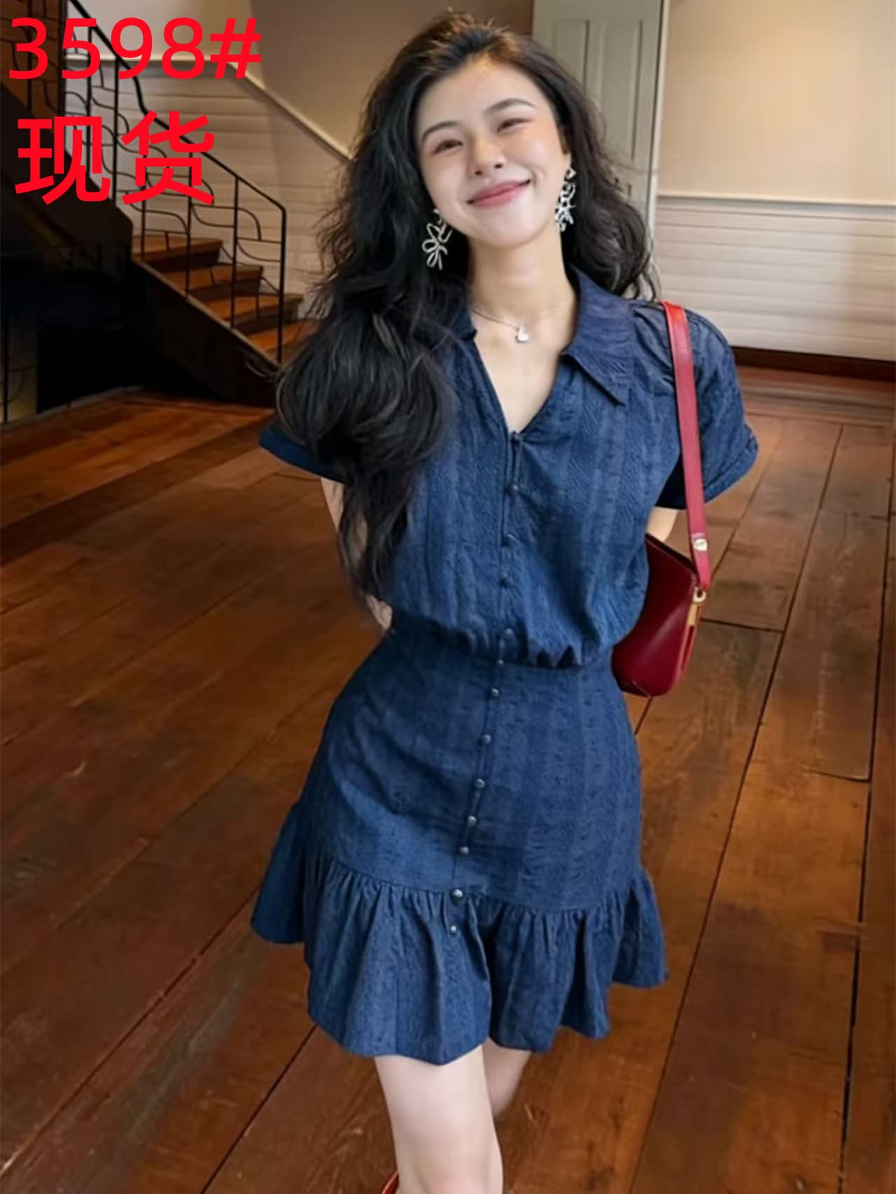 블루스 참고 해군 miu 부서 3 차원 자카드 소녀 센스 연령 감소 프랑스식 허리 수축 드레스 이미지 2