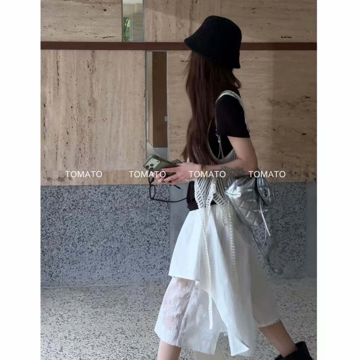 한 부서 작은 대중 디자인 센스 패치워크 레이스 불규칙 밑단 바지 7부 바지 상세 이미지 4