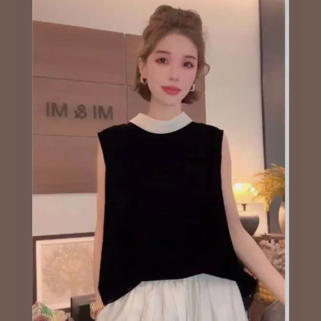 2026 여름 새로운 프랑스식 빛 럭셔리 폴로 칼라 민소매 맨위 이미지 4