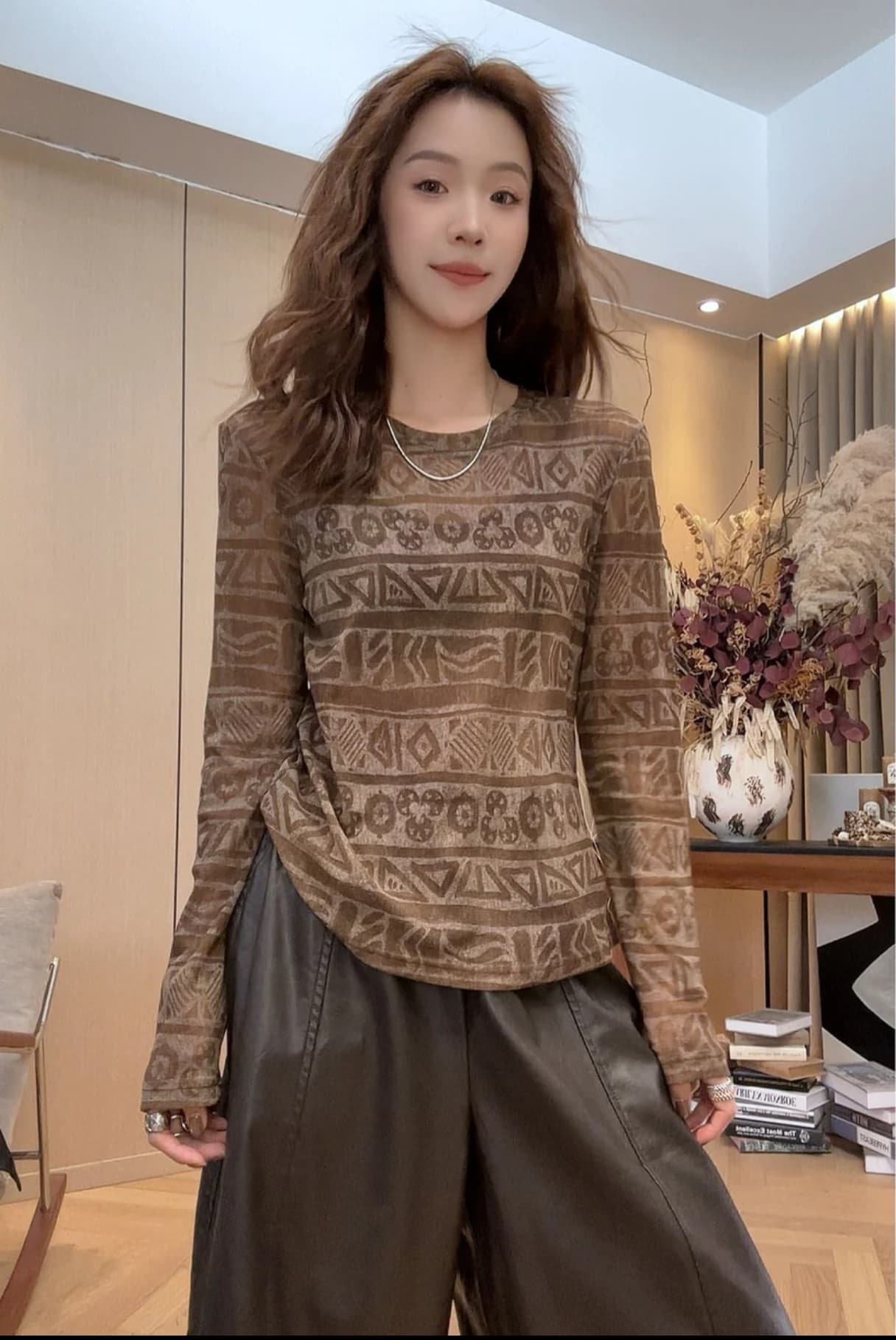 기하학 프린트 맨위 2026 이른 가을 새로운 다용도 긴팔 티셔츠 2608d4441