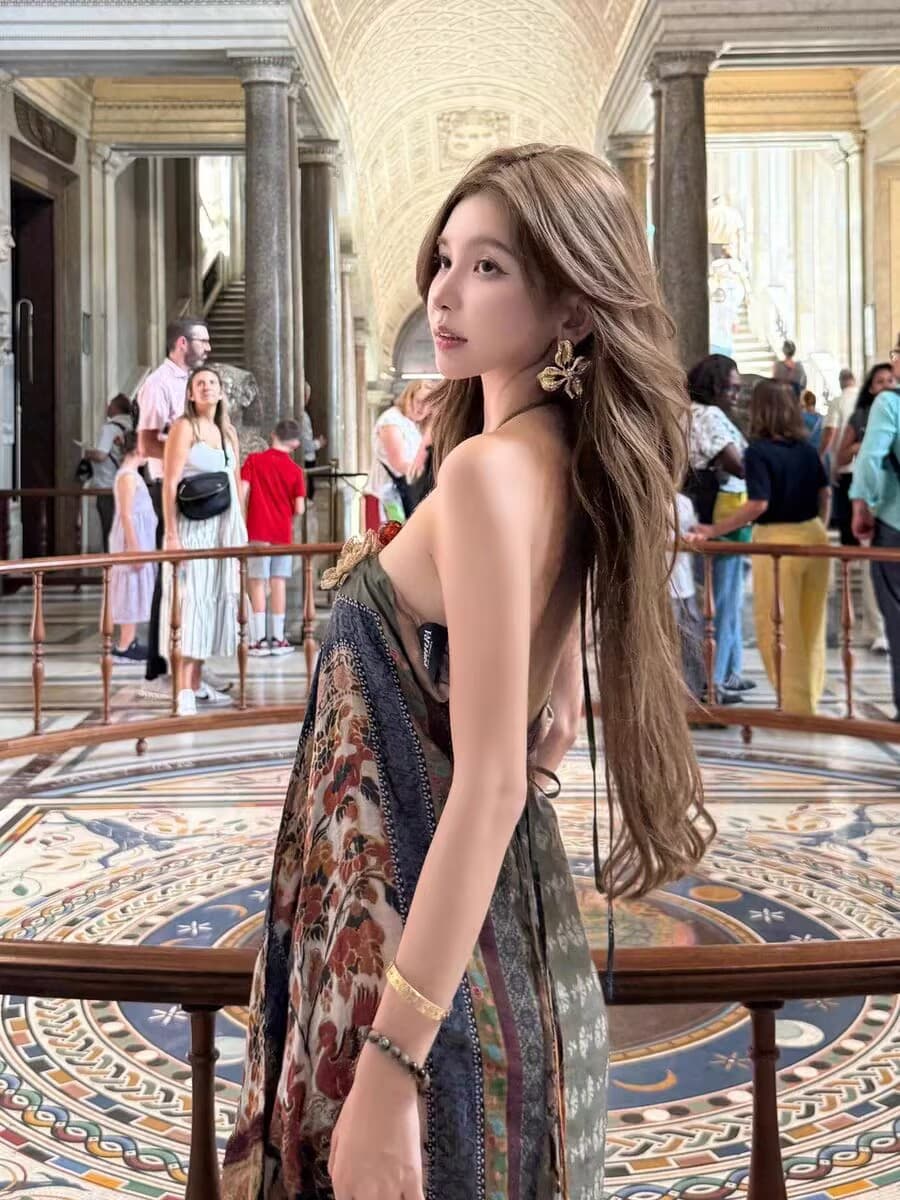 보헤미안 민족 스타일 프린트 슬립 드레스 여성 루즈핏 캐주얼 휴가 롱 스커트 상세 이미지 3