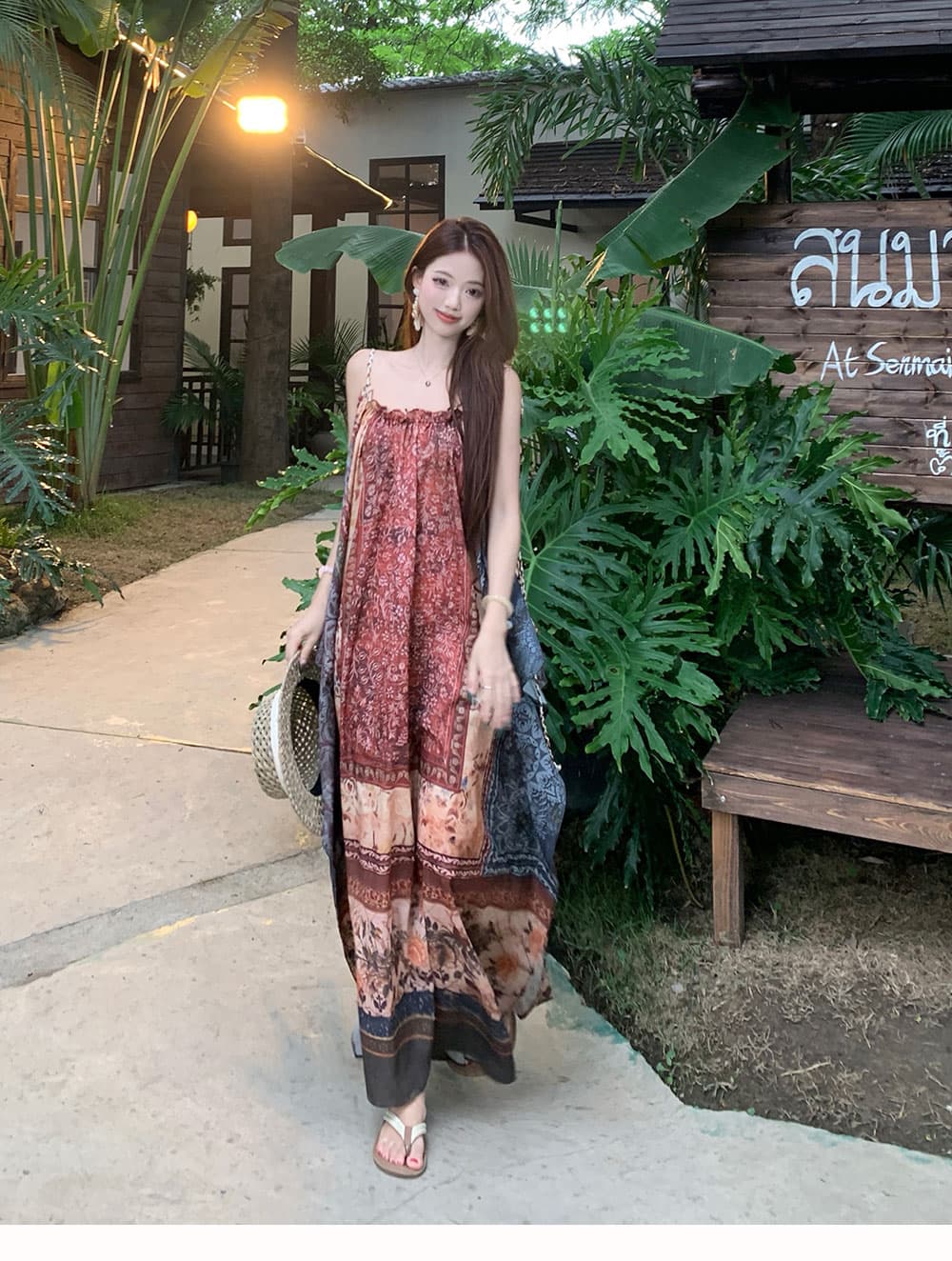 포지셔닝 프린트 스카프 해변 휴가 보헤미안 불규칙 슬립 롱 스커트 여성 드레스 여름 상세 이미지 21