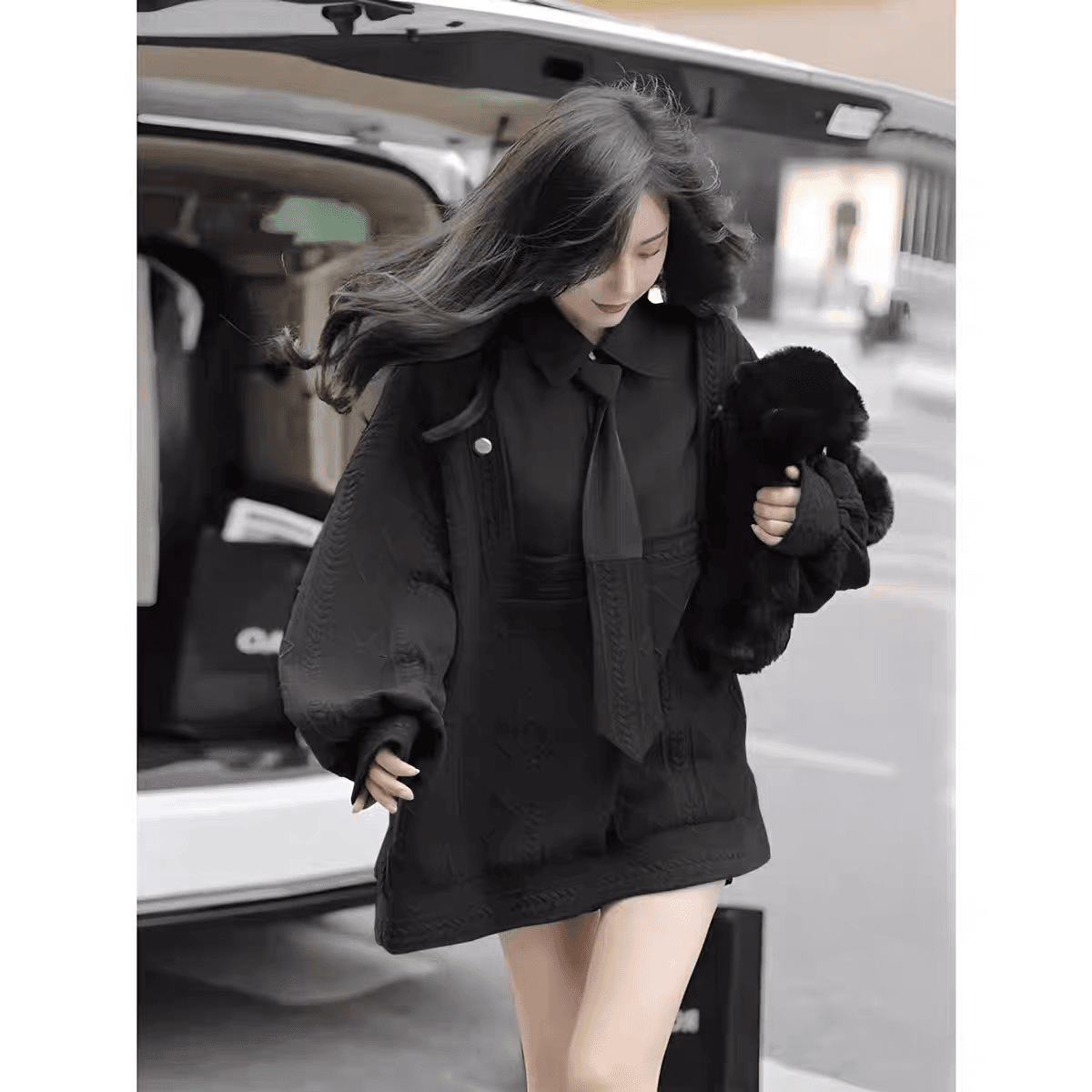 보내기 넥타이 패치워크 페이크 레이어드 후드티 여자 학생 2026 새로운 봄 가을 패션 외국 가스 Chic 재킷 맨위 상세 이미지 3