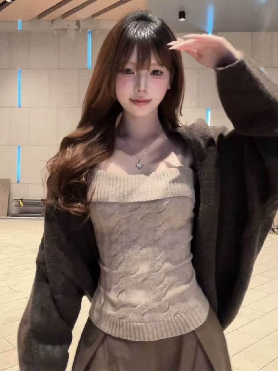 한 부서 루즈핏 느긋한 회색 오픈 가디건 스웨터 여자 2026 이른 봄 새로운 수 있습니다. 외출용 인사이드 잡아라. 의류 투피스 슈트 이미지 3