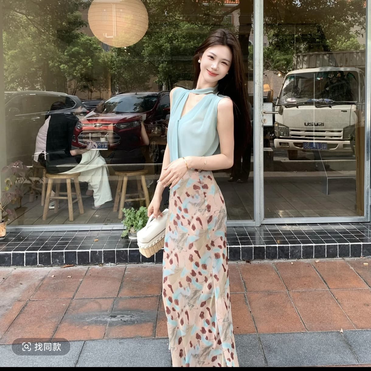 무쯔리 목자이 ~ 중 리 임신 한 비 연애 편지 박하 행침 목 민소매 맨위 헤일로 염색 반신 스커트 부드러운 품격 세트 이미지 4