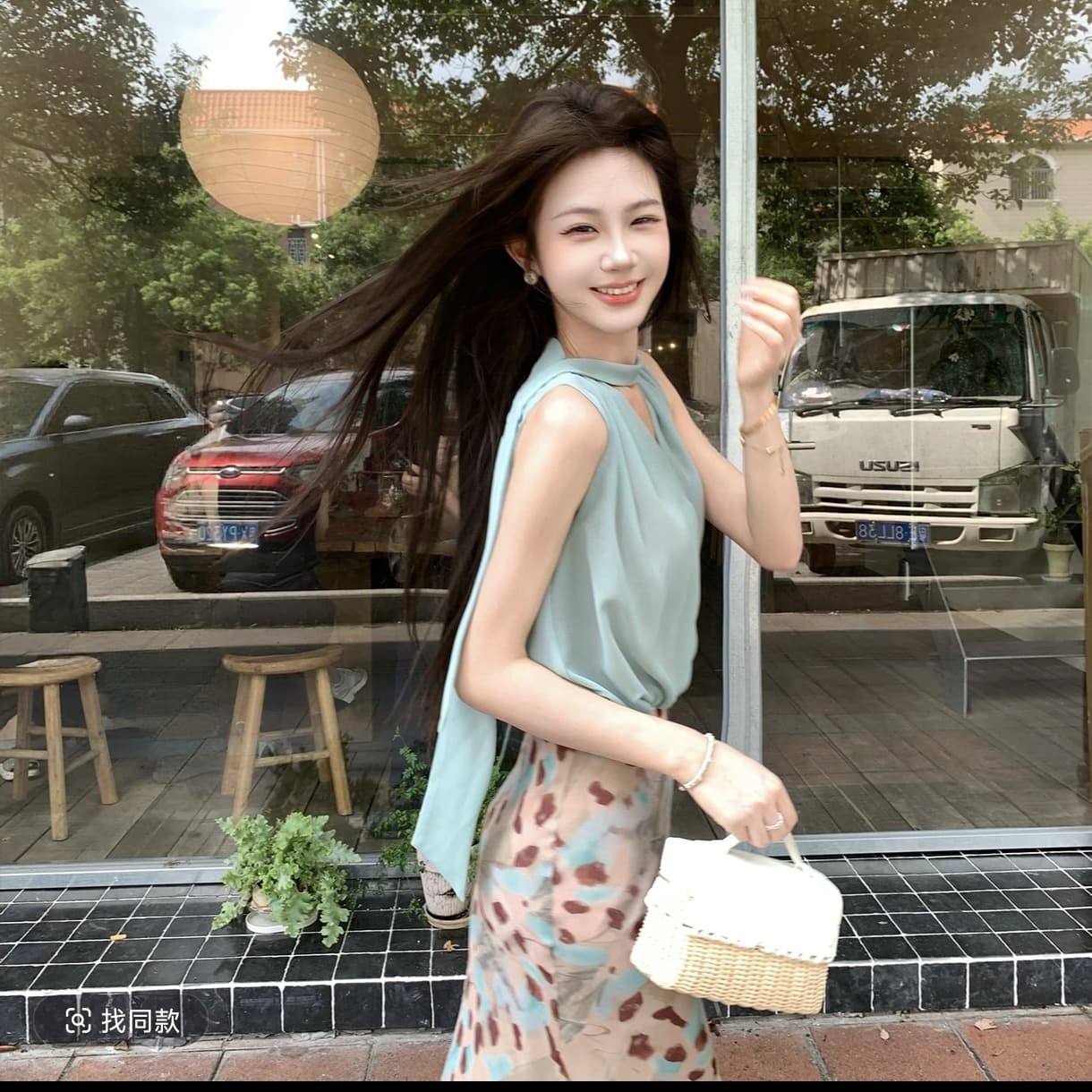 무쯔리 목자이 ~ 중 리 임신 한 비 연애 편지 박하 행침 목 민소매 맨위 헤일로 염색 반신 스커트 부드러운 품격 세트 상세 이미지 1