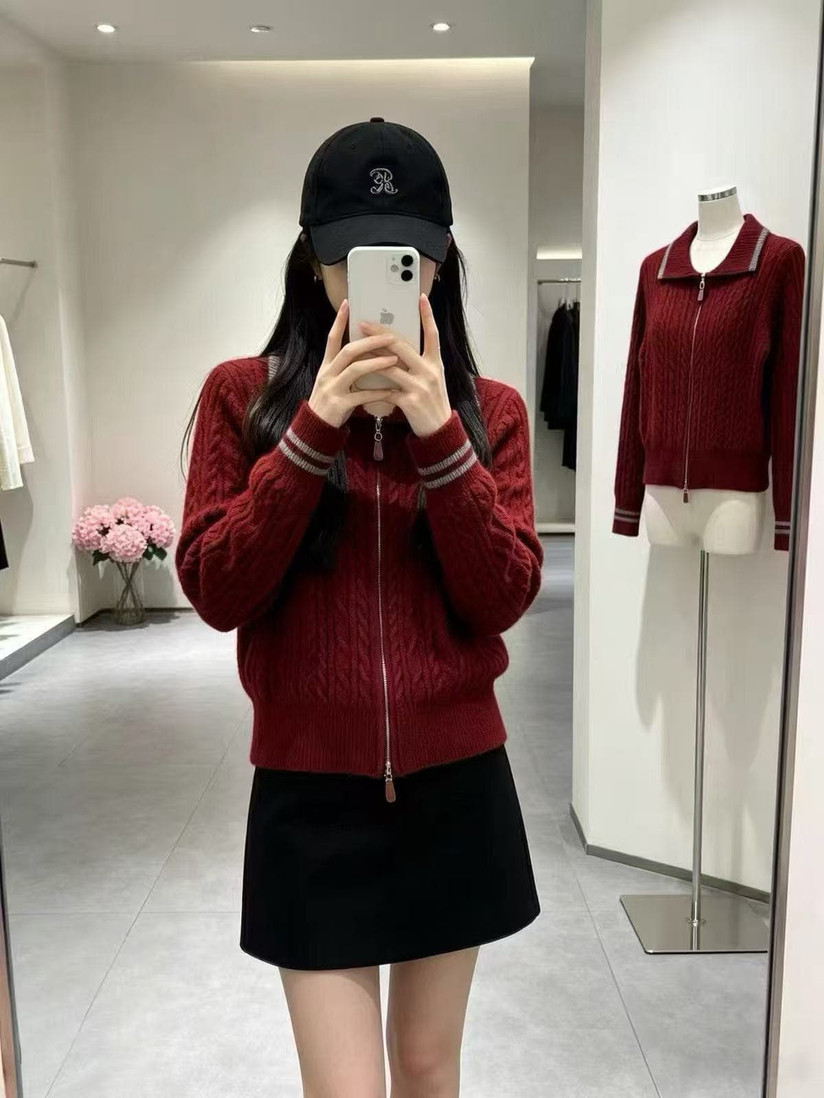 학원 스타일 배색 폴로 칼라 꽈배기 더블 지퍼 니트 오픈 가디건 미니멀리즘 다용도 가을 겨울철 쇼트 스타일 맨위 여성 코트 이미지 2