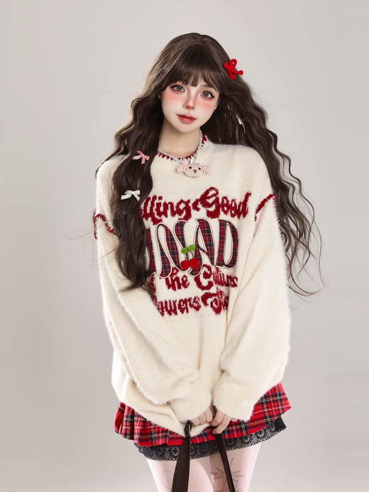 아메리칸 레트로 자수 스웨터 소녀 가을 겨울철 2026 새로운 착용 가져 가라. 인사이드 가져 가라. 느긋한 바람 루즈핏 니트 맨위 이미지 3