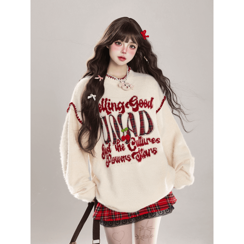 아메리칸 레트로 자수 스웨터 소녀 가을 겨울철 2026 새로운 착용 가져 가라. 인사이드 가져 가라. 느긋한 바람 루즈핏 니트 맨위 이미지 5