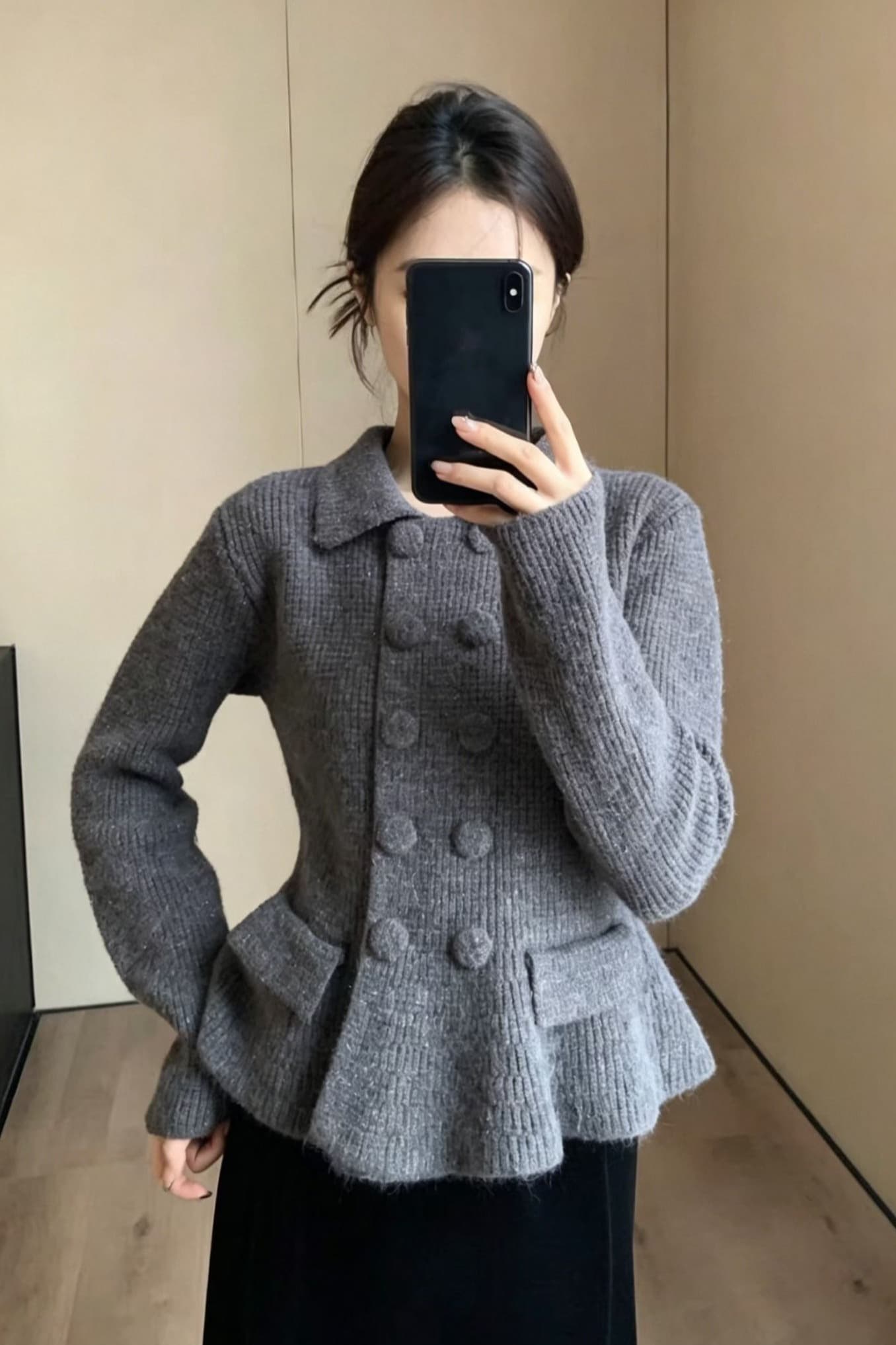 프랑스식 작은 샤넬 스타일 폴로 칼라 스웨터 오픈 가디건 여자 2026 새로운 가을 두꺼운 허리 수축 니트 재킷 맨위 상세 이미지 3