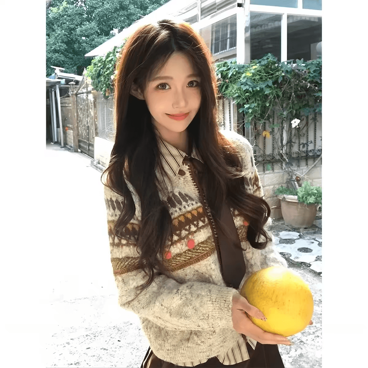 공정한 섬 자카드 스웨터 코트 가을 겨울 여성 의류 작은 키 레트로 라운드 넥 니트 오픈 가디건 몸매 가꾸기 쇼트 스타일 맨위 이미지 5
