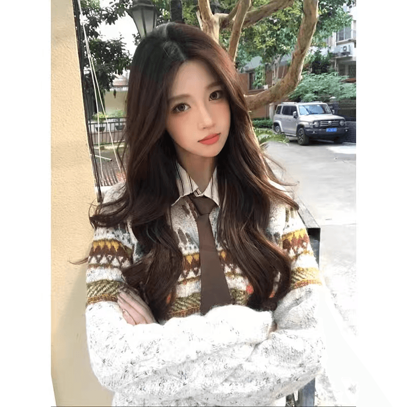 공정한 섬 자카드 스웨터 코트 가을 겨울 여성 의류 작은 키 레트로 라운드 넥 니트 오픈 가디건 몸매 가꾸기 쇼트 스타일 맨위 상세 이미지 2