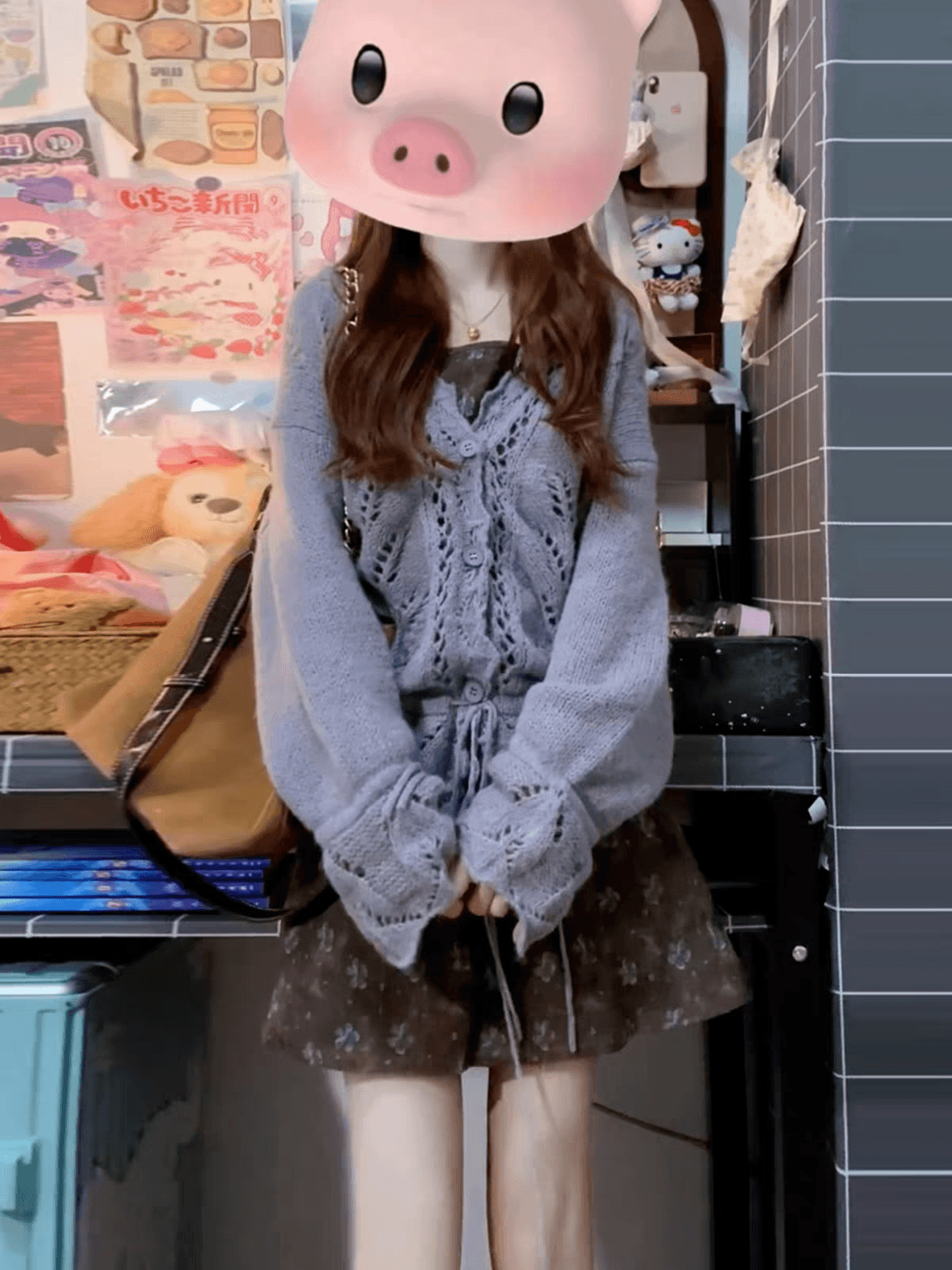 레트로 고유 한 슈퍼 잘 생긴 니트 스웨터 꽃무늬 슬립 드레스 투피스 슈트 전체 집합 ootd 착용 가져 가라. 상세 이미지 4