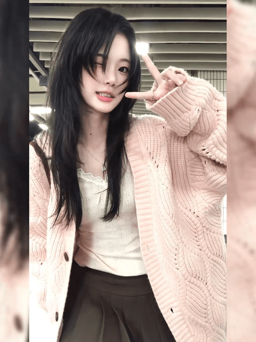 느긋한 바람 핑크색 스웨터 여성 코트 봄 2026 새로운 한 부서 고급 루즈핏 홀로우 아웃 니트 오픈 가디건 맨위 상세 이미지 2
