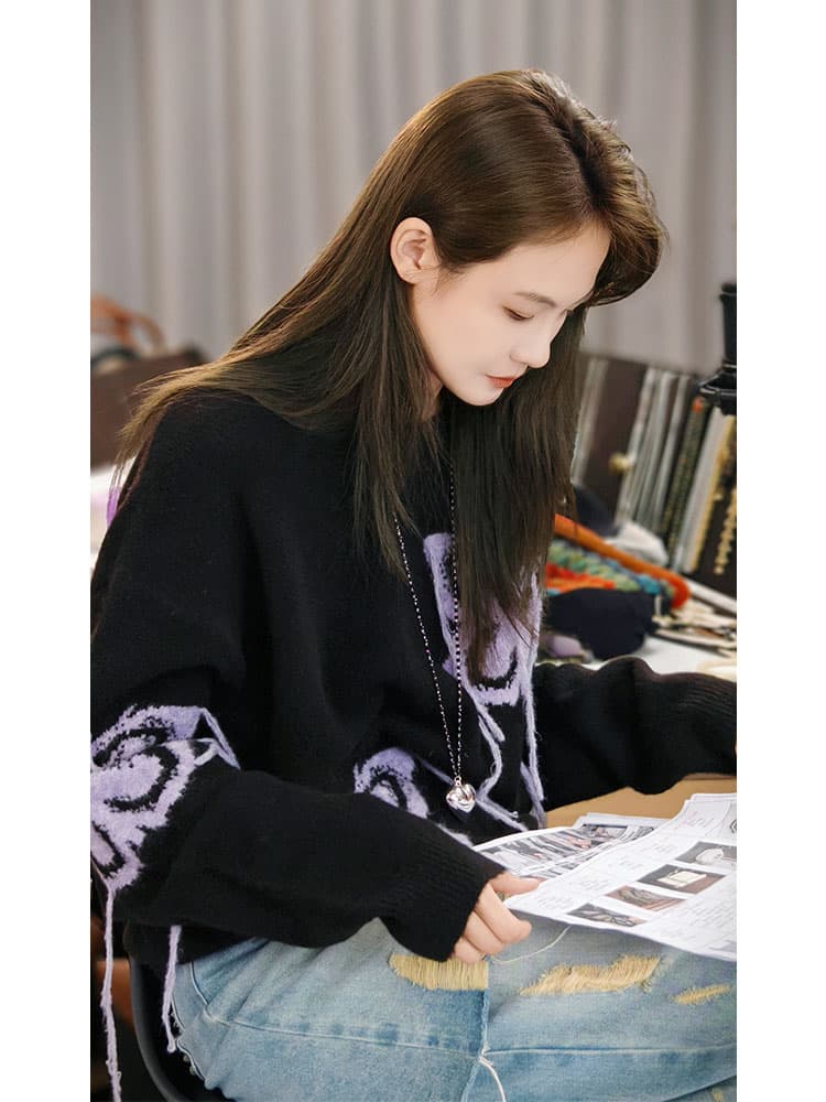 아름다움 대양 meiyang 나비 스웨터 양 양모 혼합 손 확인 펠트 바람 술 측면에 의류 이미지 2