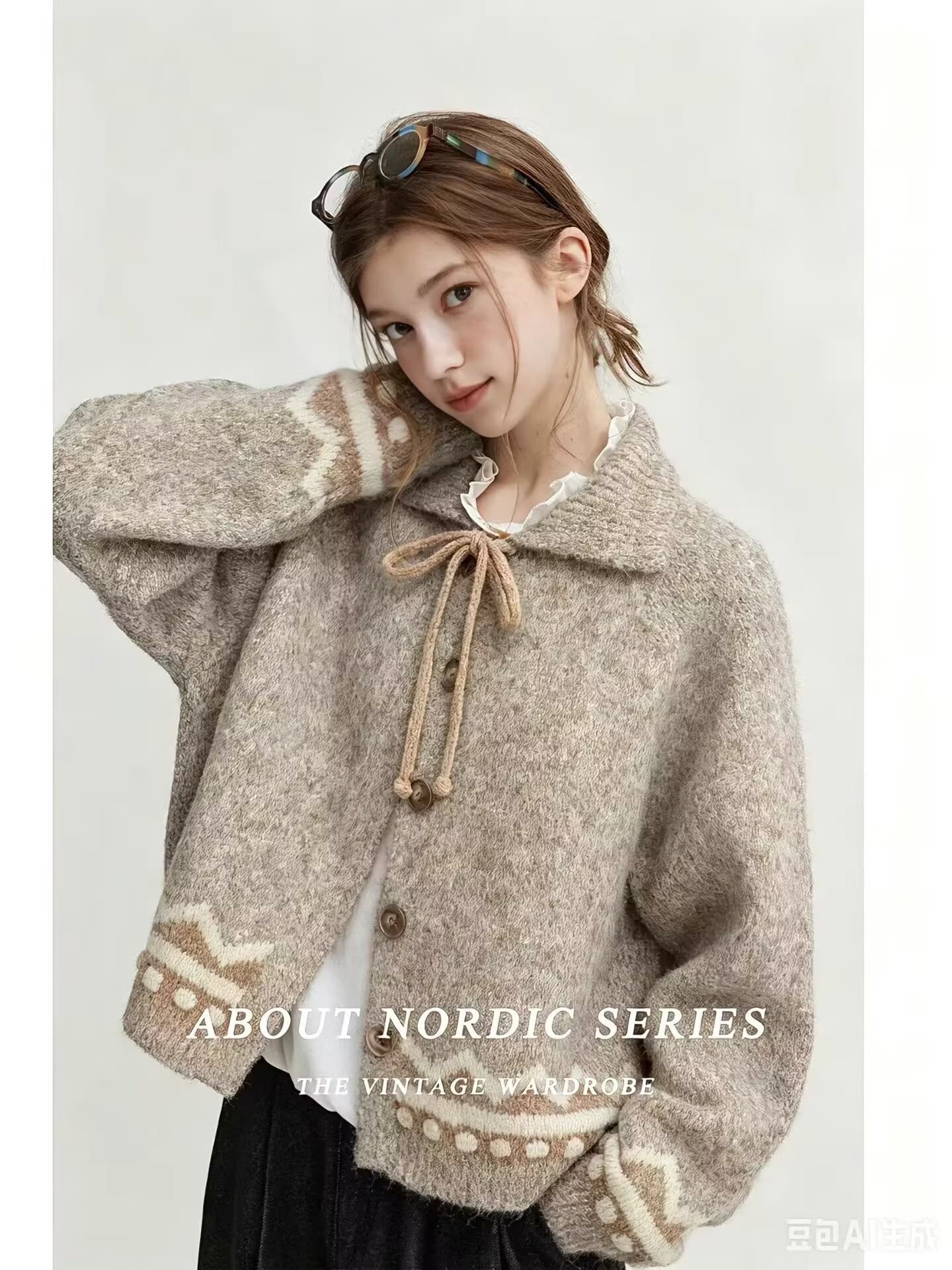 가을 새로운 레트로 배색 패치워크 폴로 칼라 니트 오픈 가디건 스웨터 여성 코트 다용도 상세 이미지 3
