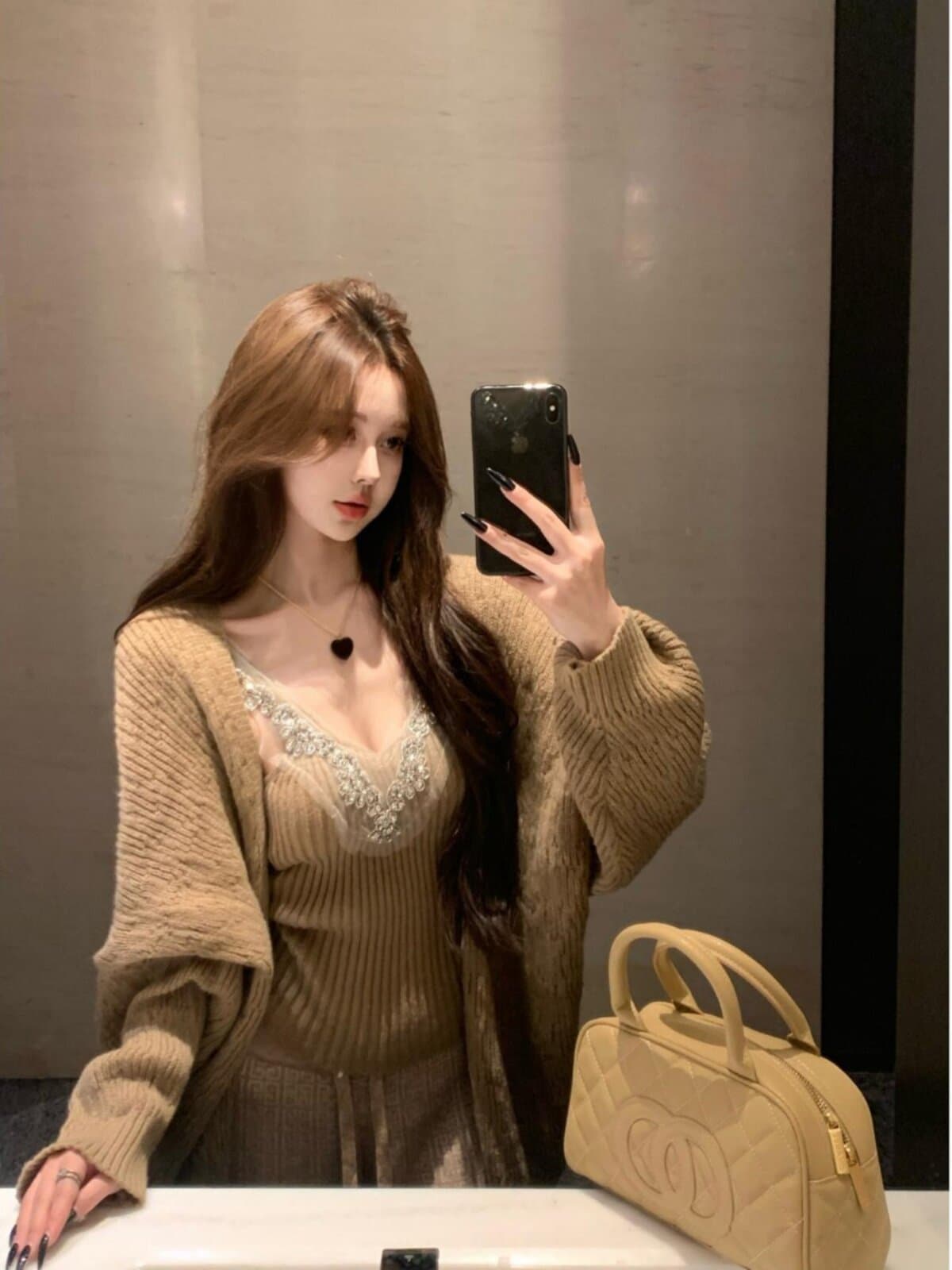 부드러운 바람 부드러운 찹쌀 화이트 니트 스웨터 오픈 가디건 여성 가을 겨울 착용 가져 가라. 전체 집합 다이아몬드 세팅 슬립 맨위 투피스 세트 상세 이미지 1
